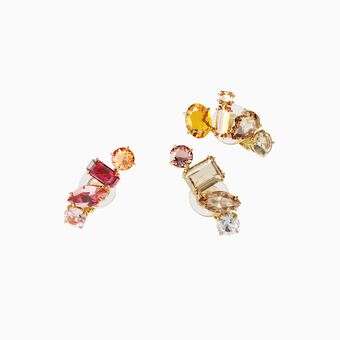 Gema clip earrings, Asymmetrical, Multicolored, Gold-tone plated
